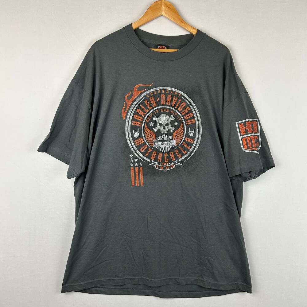 Harley Davidson Skull Crossbones Gray Short Sleeve 2017 WI Men's Size 2XL